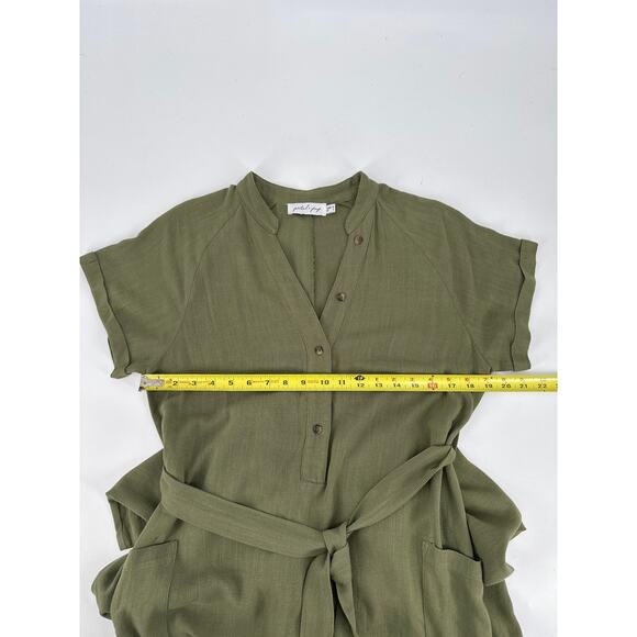 Petal And Pup Archie Linen Jumpsuit Olive Button Front Tie Waist Size 6 Womens - Picture 9 of 10